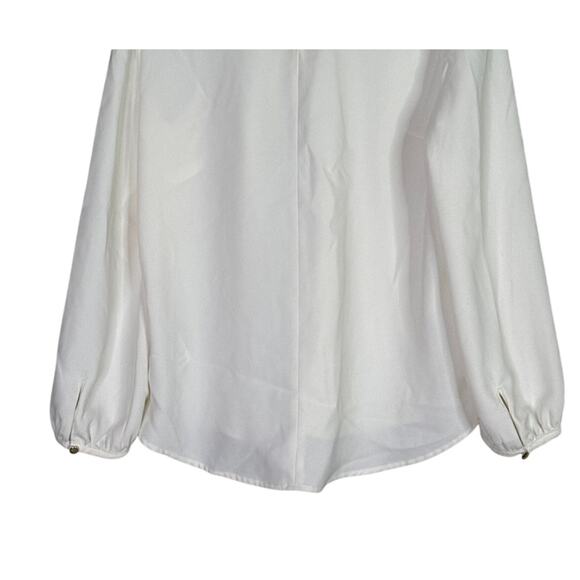 J.Crew Ruffle Neck Back Button Keyhole Balloon Long Sleeves Blouse M Cream #3302 - Picture 6 of 14